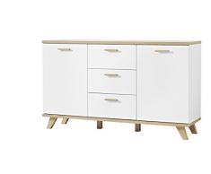 Germania 3216-221 Sideboard im skandinavischen Design GW-Oslo in Weiß/Absetzungen Sanremo-Eiche-Nachbildung, 144 x 85 x 40 cm (BxHxT)
