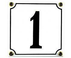 Buddel Bini Wetterfestes Emaille Hausnummernschild 1 12 x 12 cm, sofort lieferbar, weiß