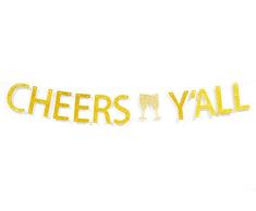 Qttier Cheers YAll Gold Glitzer Wimpelkette für Babyparty, Geburtstag, Junggesellenabschied, Brautparty, Hochzeit, Verlobung, Party-Dekoration