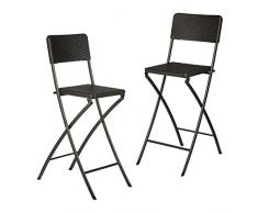 Relaxdays Barstuhl klappbar BASTIAN 2er Set, Rattan Optik, Rückenlehne, Barhocker faltbar, 78 cm hoch, Tresenhocker Klappstuhl, schwarz