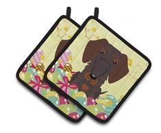 Caroline s Treasures bb6129pthd Ostern Draht Fell Dackel Paar Topflappen, 19,1 x 19,1 cm Multicolor