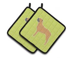 Caroline s Treasures Bullmastiff Schachbrett grün Paar Topflappen bb3871pthd, 7.5hx7.5 W, multicolor