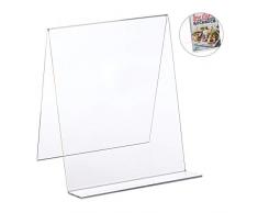 Relaxdays Buchaufsteller, Acryl Kochbuchhalter DIN A4, stabil, leicht, Heftständer HxBxT: 24 x 20 x 20 cm, durchsichtig