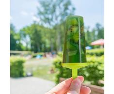 Relaxdays Eisformen, 8 runde Eisförmchen, bunte Stiele, DIY, Stieleisformen für Kinder und Erwachsene, rund, transparent