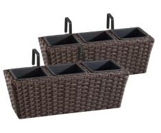 GARTENFREUDE Polyrattan Balkonkasten Blumenkasten 2 Stück inkl. Aufhängung, 47 x 17 x 17 cm, mit 3-er Kunststoffeinsatz, mocca