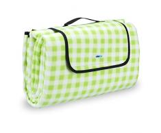Relaxdays Picknickdecke XXL, 200 x 200 cm, Fleece Stranddecke, wärmeisoliert, wasserdicht, mit Tragegriff, grün-weiß