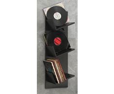 VCM Regal Schallplatten Möbel LP Aufbwahrung Archivierung Wandregal Hängeregal Holz Schwarz 106 x 33 x 26 cm Sulda