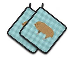 Carolines Treasures BB8098PTHD Common Strauß blau kariert dekorierter Topflappen, 19,1 x 19,1 cm, mehrfarbig Schweine - Ungarisches Mangalica Schwein 7.5 x 7.5 blau