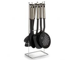 Bakaji 2824594 6-teiliges Küchenutensilien aus Kunststoff mit Ständer und Griff aus Stahl, Metall