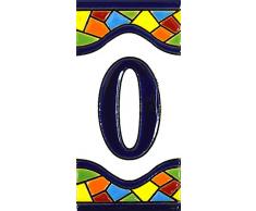 Hausnummer. Schilder mit Zahlen und Nummern auf Keramikkachel. Handgemalte Kordeltechnik fuer Schilder mit Namen, Adressen und Wegweisern. Design MOSAICO MEDIANO 10,9cm x 5,4 cm (Nummer null0)