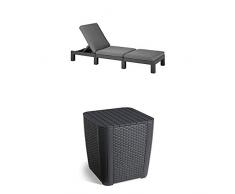 Allibert Sonnenliege Daytona inkl. Auflage, Graphit + Luzon (Flache Rattanoptik) Beistelltisch, Graphit