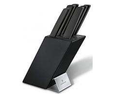 Victorinox 6.7186.63, Buchenholz Swiss Modern Messerblock, 6-teilig, gefüllt mit 5 Küchenmesser und 1 Gabel, sichere Aufbewahrung, schwarz lackiert