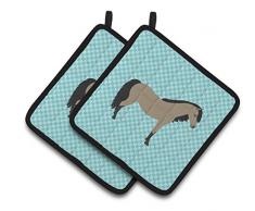 Carolines Treasures BB8098PTHD Common Strauß blau kariert dekorierter Topflappen, 19,1 x 19,1 cm, mehrfarbig Pferd - Welsh-Pony 7.5 x 7.5 blau