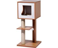 dobar Katzenmöbel Susy mit Kratzsäule und Spielball, Katzenhöhle mit flauschigem Katzenbett, 49 x 40 x 91 cm, braun/weiß