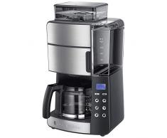 Russell Hobbs Kaffeemaschine mit Mahlwerk, Glaskanne 10 Tassen, digitaler programmierbarer Timer, 3-stufige Mahlgradeinstellung, 1000W, Filterkaffeemaschine für Kaffeebohnen Grind&Brew 25610-56