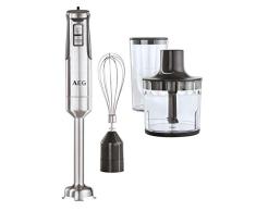 AEG STM 7500S Stabmixer (700 Watt, 2-Klingen Titanmesser, ergonomisch, 2 Stufen inkl. Turbo-Funktion, 0,8 l Smoothie-Becher, XL 1 l Zerkleinerer, Schneebesen, spülmaschinenfest, gebürstetes Edelstahl)