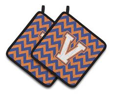Caroline s Treasures Buchstabe V Chevron blau & orange # 3 Paar Topflappen cj1060-vpthd, 7.5hx7.5 W, multicolor
