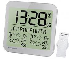 Bresser Wanduhr Wetterstation Funk mit Außensensor mit 4 Tage und Nächte Wettervorhersage und 6cm großen Uhrzeitziffern für Wand und Standmontage, silber