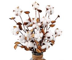 Agemet 4 Stück Baumwollstiele, 6 Blumenköpfe pro Stiel, Landhaus-Stil, Vasenfüller, für rustikales Zuhause, Büro, Party-Dekoration, 53 cm