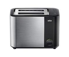 Braun HT5000BK Toaster HT5000BK, 2 Schlitze, 1000 W, variabler Toaster, Funktionen: Aufwärmen, Auftauen, Schwarz und Silber