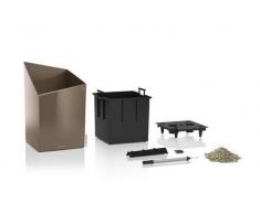 LECHUZA CURSIVO Premium 30 hochwertiges Pflanzgefäß mit Erd-Bewässerungs-System, taupe hochglanz, 30x30x49 cm