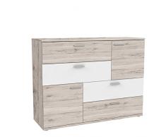 NEWFACE Raffinierte Kommode mit 2-farbiger Front, Holz, Sandeiche Dekor Kombiniert Mit WeiÃ, 124.9 x 41.3 x 95.9 cm