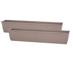 GARTENFREUDE Balkonkasten Blumenkasten Kunststoff, taupe, 2 Stück, 80 x 17 x 14,5 cm