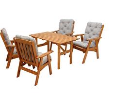 Ambientehome 90506 Gartengarnitur Gartenset Sitzgruppe verstellbarer Hochlehner Varberg braun inkl. graue Kissen und Tisch Hanko 120x70 cm 9-teiliges Set