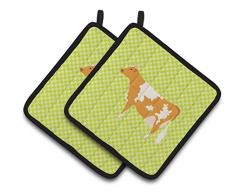 Carolines Treasures BB8098PTHD Common Strauß blau kariert dekorierter Topflappen, 19,1 x 19,1 cm, mehrfarbig Kühe - Guernsey Kuh 7.5HX7.5W grün