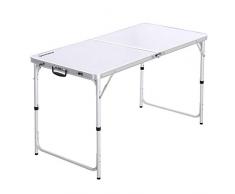 SONGMICS Campingtisch, Klapptisch, 120 cm lang, Gartentisch mit stabilen Aluminium-Beinen, zusammenklappbarer Campingtisch mit Griff zum leichten Transport, höhenverstellbar, Camping, weiß GAT01WT