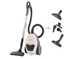 AEG VX82-1-ALR Staubsauger mit Beutel (Automatische Saugkraftregulierung, extrem leise auch auf Teppich, Aufnahme von großen + kleinsten Partikeln, langes Kabel, 55% Recyclingmaterial, 600W, weiß)