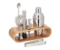 Relaxdays 9-teiliges Cocktail Set, Profi Barkeeper Set m. Ständer, Shaker, Barmaß, Ausgießer, Eiszange, Edelstahl, natur