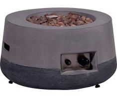 dobar Runder Outdoor Lava-Ofen mit Lavasteinen, Propangas-Flamme, Magnesium-Feuerstelle Feuerschale, Grau, 60 x 60 x 30 cm