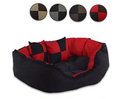 dibea 4-in-1 Hundebett, Hundekissen, Hundekörbchen mit Wendekissen, rot/schwarz, Größe S