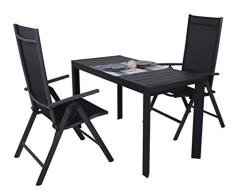 Ambientehome Balkonset, 3tlg, bestehend aus 1 x Ausziehtisch 127-165x57x71,5 cm und 2 Aluminium Klappstühle 50225 grau/schwarz