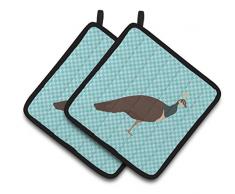 Carolines Treasures BB8098PTHD Common Strauß blau kariert dekorierter Topflappen, 19,1 x 19,1 cm, mehrfarbig Pfauen - Blauer Pfau 7.5 x 7.5 blau