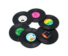 duomuo Set 6 bunt Vinyl Record Disk Untersetzer mit Funny labels-tabletop Schutz Verhindert Möbel damage-for Weingläser, Bier, Whiskey, Cocktail, heiße und kalte Getränke