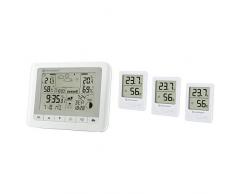 Bresser Funkwetterstation TemeoTrend WF mit Wecker Außensensor und vielem mehr - weiß & Thermometer Hygrometer TemeoHygro Indicator 3er Set zum Aufstellen oder zur Wandmontage mit Raumklima-Indikator