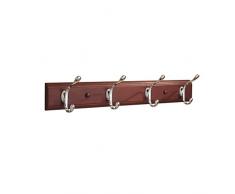 InterDesign Paris Garderobenleiste, Wandgarderobe für Jacken, Mäntel, Hüte und Schals aus Holz mit 4 doppelten Haken, walnussbraun/silberfarben