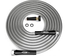 TITAN Gartenschlauch, 4,1-30,5 m, Metall-Wasserschlauch mit soliden 1,9-cm-Anschlüssen, 360-Grad-Sprühdüse aus Messing, leicht, knickfrei, stark und langlebig, strapazierfähig, 304 Edelstahl 75FT edelstahl