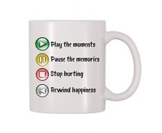 4 alle Zeit Play the Moments Pause die Erinnerungen verletzen Happiness Rewind Film Kaffee Tasse 11 Oz weiß