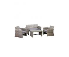 Outdoor Patio Garden PE Rattan Textured Faux Wicker Modular Sofa - 4-Piece Set, Brown and Grey Rattan