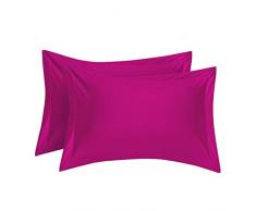 sourcing map 2 Satz Kissen Schein Oxford Kissenbezüge aus ägyptischer Baumwolle, Fadenzahl 300, einfarbig Rose Farbe Standard (20x 26)