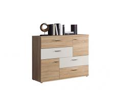 NEWFACE Raffinierte Kommode mit 2-farbiger Front, Holz, Sonoma Eiche Dekor Kombiniert Mit WeiÃ, 124.9 x 41.3 x 95.9 cm