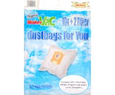 mistervac MV 605 / Staubsaugerbeutel Vlies 5-lagig / Vorteilspack 10 Tüten + 2 Filter ( geeignet für AEG Elektrolux Eurelem Hanseatic Hugin Miostar Philips Privileg Progress Satrap Tornado Volta Wertheim Zanussi )