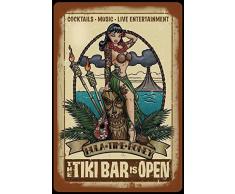 Schatzmix Tiki Bar is Open, Cocktails, Kneipe, barschild, Metal Sign deko Sign Garten Blech