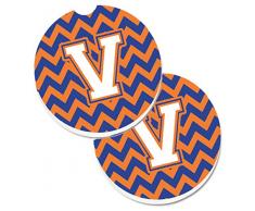 Caroline s Treasures Buchstabe V Chevron blau & orange # 3 Set von 2 Tasse Halterung Auto Untersetzer cj1060-vcarc, 2,56, multicolor