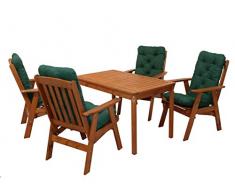 Ambientehome 90536 Gartengarnitur Gartenset Sitzgruppe verstellbarer Hochlehner Varberg braun inkl. grüne Kissen und Tisch Evje 120x70 cm 9-teiliges Set