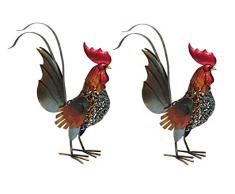 Dehner Dekofigur Hahn Toni, 2 Stück, je ca. 55.5 x 42.5 x 16 cm, Metall, bunt