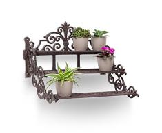 Relaxdays Blumentreppe rechteckig aus Gusseisen HBT ca. 36 x 42 x 31 cm Blumenbank für Blumen und Topfpflanzen auf Terrasse und Hof massives Regal mit 3 Ebenen im rustikalen Landhausstil, Bronze